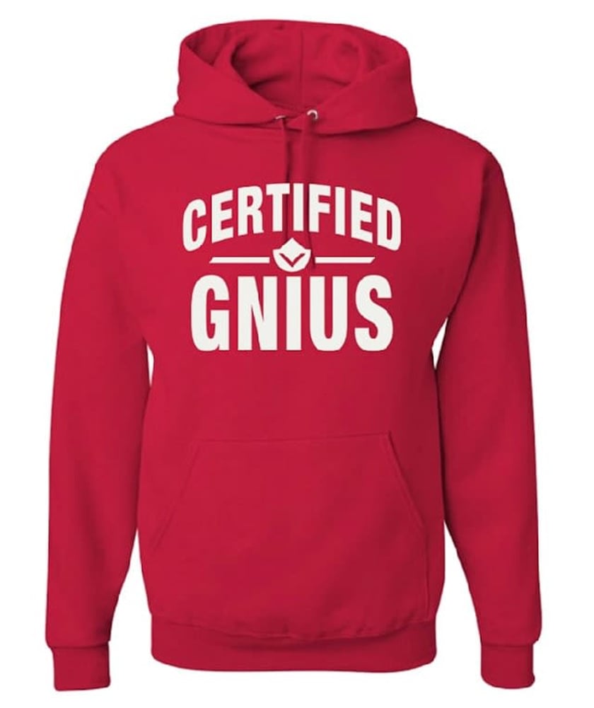 Certified Gnius Hoodie by shopgnius featuring a comfortable fit, front pocket, and stylish design in soft fabric.