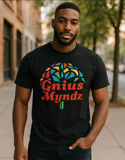 Cream-colored shopgnius Signature Tee displayed on a hanger with a smooth fabric texture and classic fit.